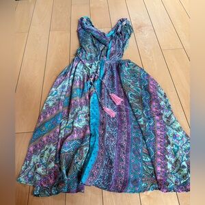 Boho Midi Dress in Teal, Purple & Pink
